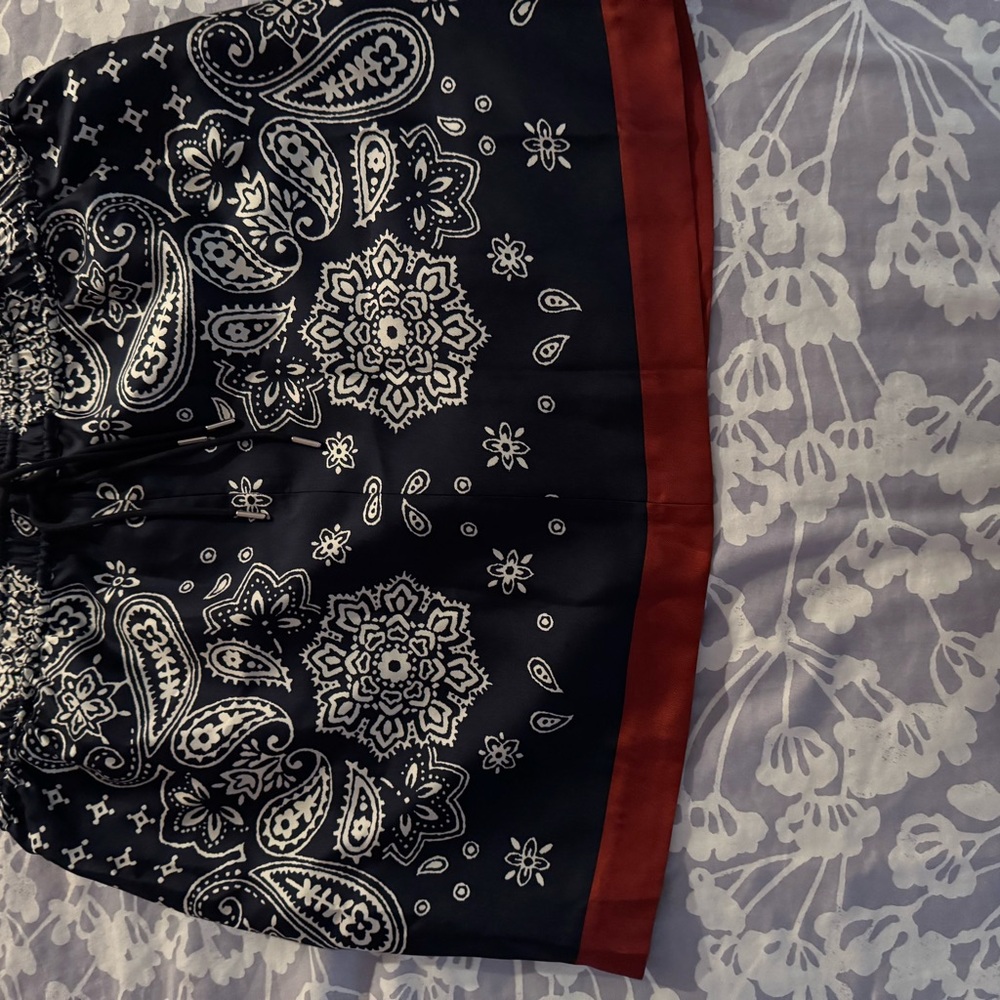 Moncler Black Mini Skirt with White Paisley and Red Trim